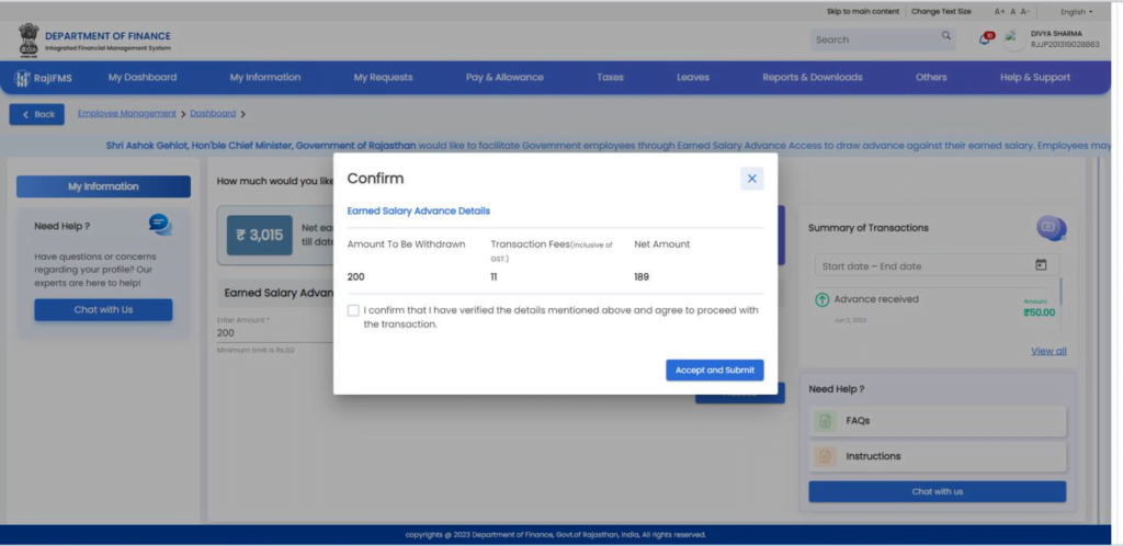 IFMS 3.0 EARNED SALARY ADVANCE