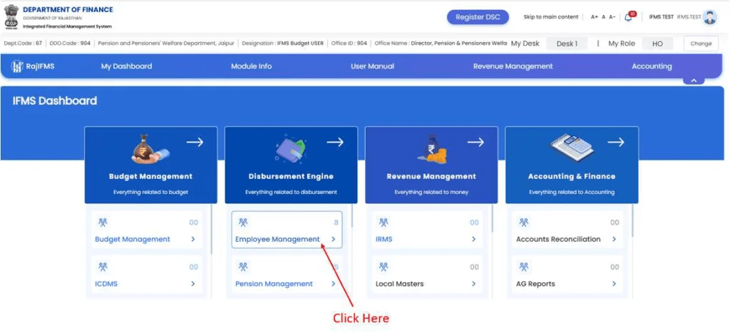 कर्मचारी प्रबंधन"(Employee Management) विकल्प पर क्लिक करें।