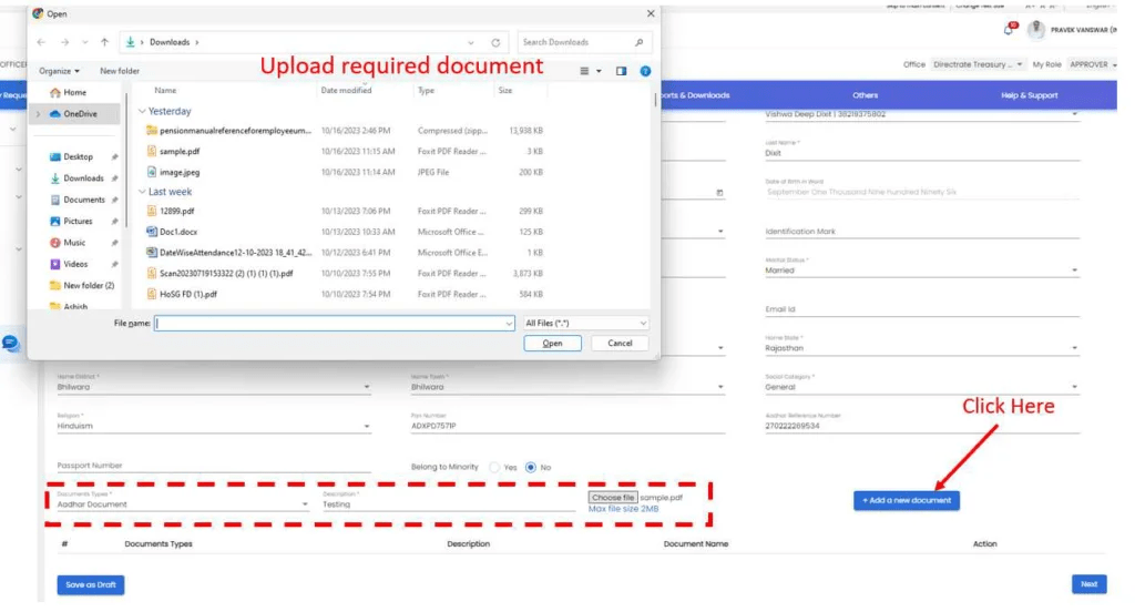 Add a new document ” पर क्लिक करें