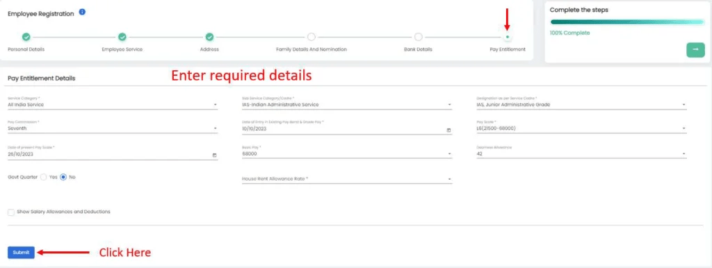 वेतन विवरण दर्ज करें (Pay Entitlement:)