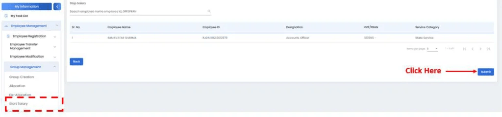 Click “Submit” button, to start salary